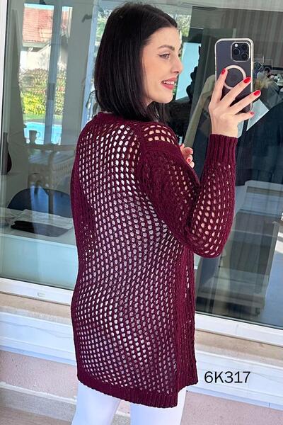İnce Topuk Lace-Like Knit Knitwear Cardigan 6K317