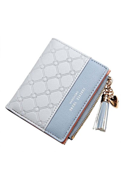 lnkoo Bi-fold wallet with heart-shaped charm and tassel (Gray/Blue)
