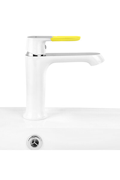Maison Mex Washbasin mixer, CARA, l.12.5 H.16.6/10.9 cm, glossy white/yellow