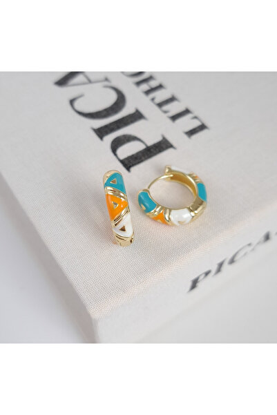 Norevia Mineli Turkuaz Turuncu Küpe