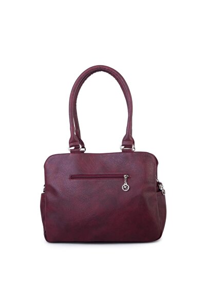 Nas Bag Women's Large Size Three Compartment Shoulder Bag Claret Red Raven