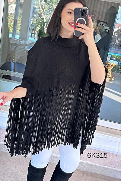 İnce Topuk Half Fisherman Tasselled Knitwear Poncho 6K315