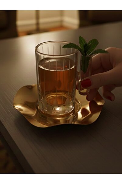 DECOSTYLE 18 Piece Modern Glass Tea Set with Steel Plate |   Premium Hospitality Luxury Presentation Set