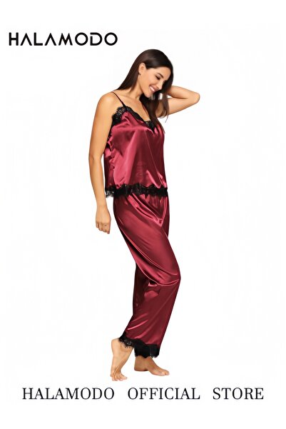 HALAMODO Women Silk Satin Pajamas Sleeveless Pjs Set 2 Piece Summer Loungewear Sleepwear