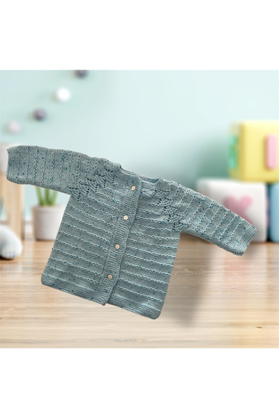 Pafuli Hand Knitted Waterway Patterned Baby / Child Cardigan Blue Spotted (2-...