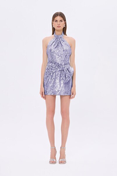 CENGIZ AKTURK Bel Detaylı Boyundan Askılı Payet Mini Abiye Elbise - 9240C