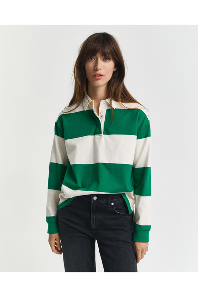 Gant Kadın Yeşil Regular Fit Polo Yaka Rugby T-Shirt