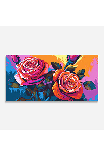 Arthub Kitchen Glass Panel, Stove Protection, Heat Resistant, Flowers, Blue Orange Rose