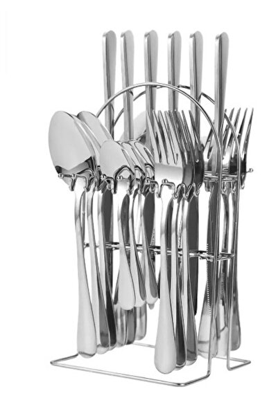 OEM 24-piece SILVER cutlery set with stainless steel stand