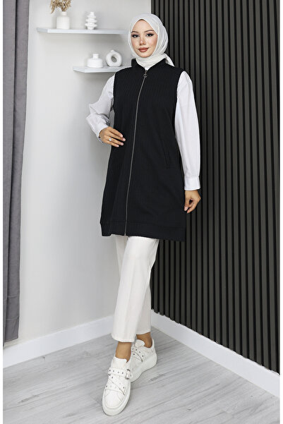 sefamerve Смугастий безрукавний жилет 5101-01 Чорний