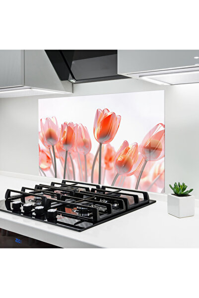 Arthub Kitchen Glass Panel, Stove Protection, Heat Resistant, Flowers, Orange...
