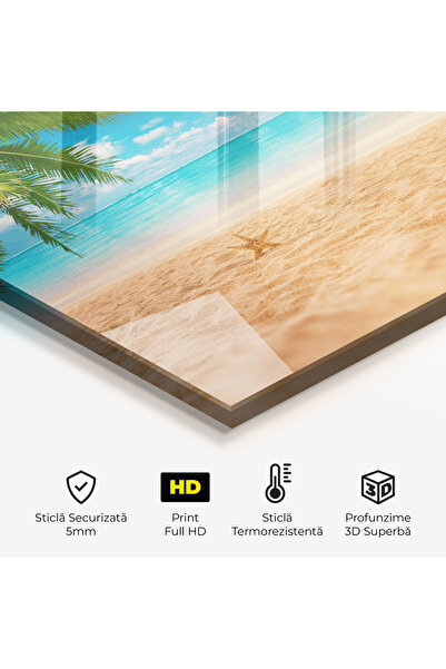 Arthub Kitchen Glass Panel, Stove Protection, Heat Resistant, Landscapes, Exotic Beach Ocean