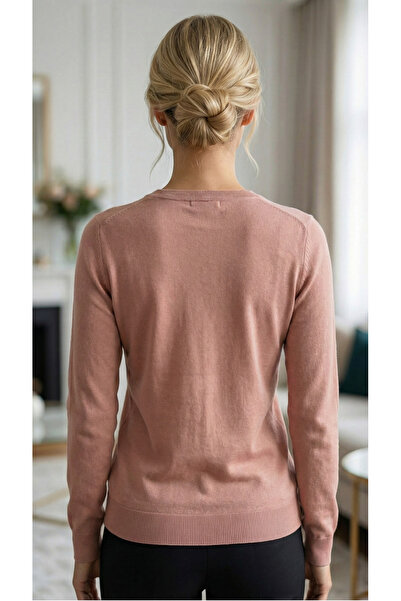 Gant Women's cotton knitted sweater with V-neck - color Dusty Rose