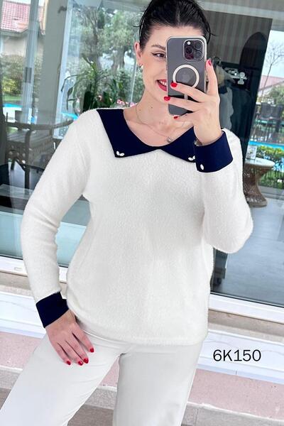 İnce Topuk Collared Stone Detail Bearded Knitwear Blouse 6K150