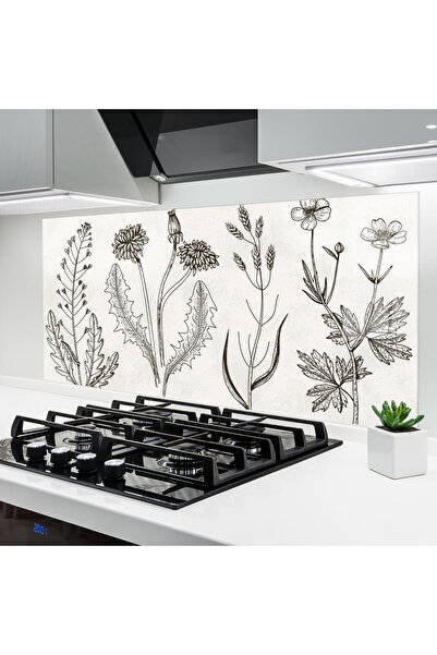 Arthub Panou Sticla Bucatarie, Protectie aragaz, Termorezistent, Flori, Black...