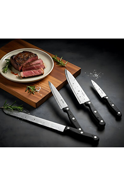 Bisbell 4 Pcs Professional Kitchen Knife Set Stainless Steel Blade & Black PP Handle | Essential Prep