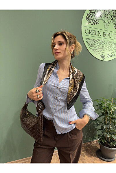 Greenboutique Çizgili Vücuda Oturan Mavi Gömlek