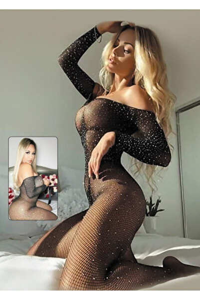 Generic Teddy fishnet jumpsuit adorned with sparkling crystals