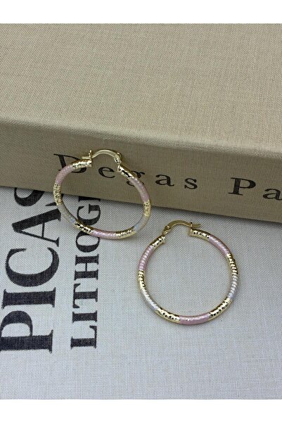 Hedef Bijuteri Large Hoop Earrings with Three Colors on Gold, 4.5 cm Diameter