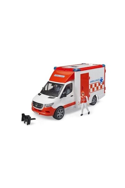 Bruder Ambulanță - Mercedes Benz, cu șofer și sirenă, 1:16