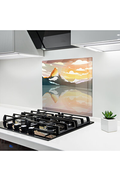 Arthub Kitchen Glass Panel, Stove Protection, Heat Resistant, Landscapes, Gre...