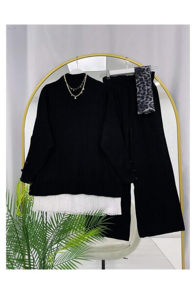 YEDİLALE Buttoned Sleeve Stand-Up Collar Casual Knitwear Double Set [Standard Size, Two Pieces]