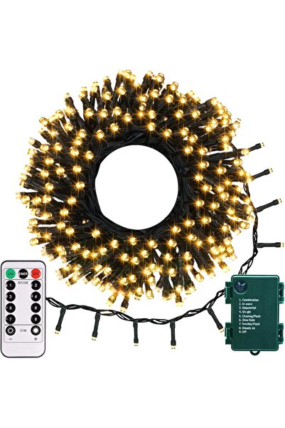 echosari سلسلة أضواء بطارية 10 أمتار، 100 مصباح LED، مع جهاز تحكم عن بعد، لون أبيض دافئ (سلك أخضر)