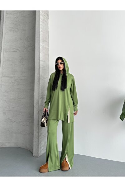 Moda İkra Women's Slit and Hoodie Bottom Top Set