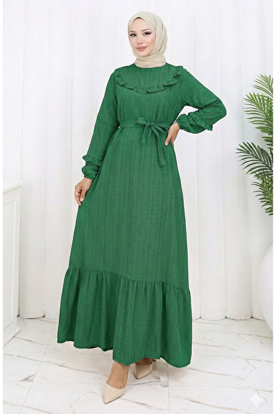 sefamerve Φόρεμα με βολάν με ζώνη 2159-08 Πράσινο