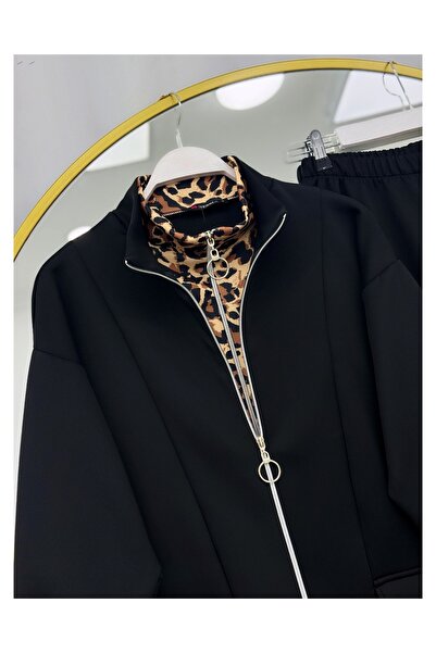 YEDİLALE SET DUBĂ CU FERMUAR DUBĂ, GĂLĂ ÎN PIELE, DETALIAT LEOPARD [include tunica și pantaloni]