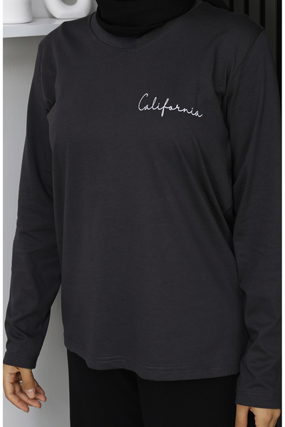 sefamerve Ψηφιακή με τύπωμα Βαμβακερή Μπλούζα 1071-04 Καπνιστή