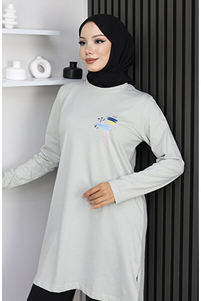 sefamerve Digital fabric Slit tunic 9135-02 stone