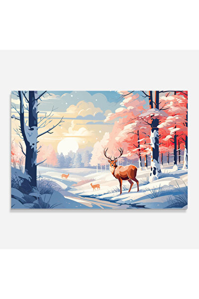 Arthub Kitchen Glass Panel, Stove Protection, Heat Resistant, Landscapes, Winter Deer Art