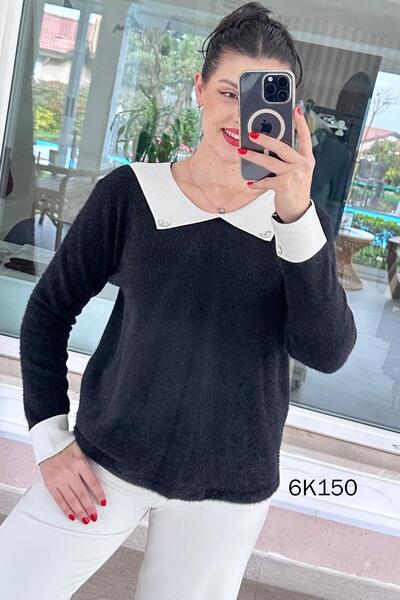 İnce Topuk Collared Stone Detail Bearded Knitwear Blouse 6K150