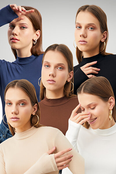 Bipantolon Women's Black Cream White Bitter Brown Navy Blue 5-Piece Finger Detailed Bodysuit