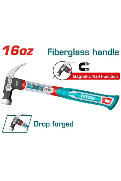 TOTAL Ciocan de dulgherie TOTAL, 450g, maner din fibra de sticla si suport magnetic pentru cuie