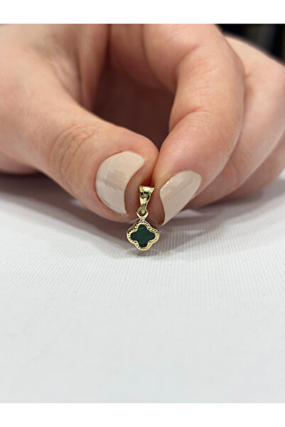 DİAMİNE PIRLANTA 14 Ayar Altın Yeşil Mini Yonca Kolye Ucu