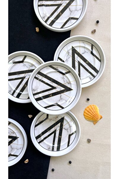 Erbaşlar Black Marble 6-Piece Tea Plate Set