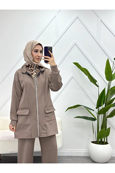 YEDİLALE Double Zippered Stand-Up Collar Leopard Printed Double Set [Includes Tunic and Pants]