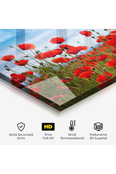 Arthub Kitchen Glass Panel, Stove Protection, Heat Resistant, Flowers, Poppy Field