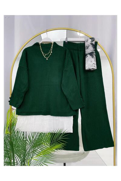 YEDİLALE Buttoned Sleeve Stand-Up Collar Casual Knitwear Double Set [Standard Size, Two Pieces]