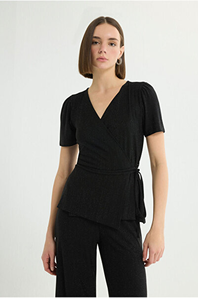 Love My Body Anvelop Kısa Kol Örme Bluz