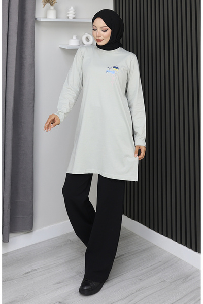 sefamerve Digital fabric Slit tunic 9135-02 stone