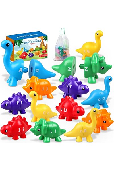 Arabest 26PCS Double-Sided Dinosaur Toys Match Letter with Uppercase Lowercase, Preschool Educational