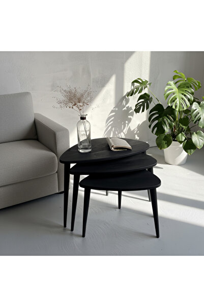 hwcfurniture Masif Ahşap 3lü Zigon Sehpa Seti, Modern Yan Sehpa