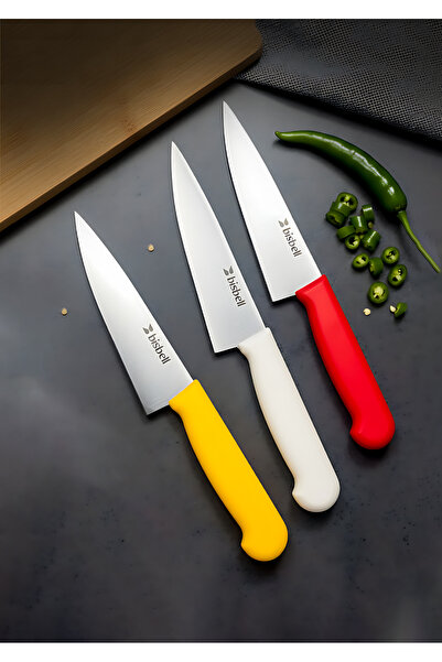 Bisbell 3 Pcs Kitchen Knife Set Extra Sharp - Stainless Steel & Yellow PP Handle,1 Year Warrenty| Chef Trio