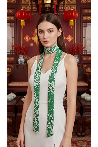 Gönülden Tasarım Eșarfă pentru femei cu flori 155x5 cm verde