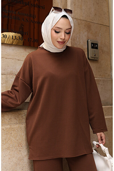 sefamerve κοτλέ Σετ Παντελόνι Τσόκερ Με Κορδόνια 2172-01 Καφέ