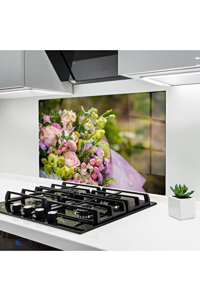 Arthub Panou Sticla Bucatarie, Protectie aragaz, Termorezistent, Flori, Green...