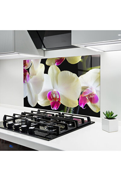 Arthub Panou Sticla Bucatarie, Protectie aragaz, Termorezistent, Flori, Cream...